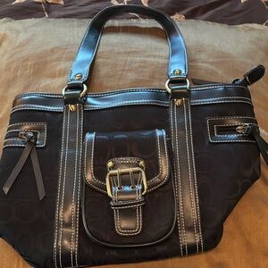 Coach-Inspired Black Shoulder Bag with Buckle Detail